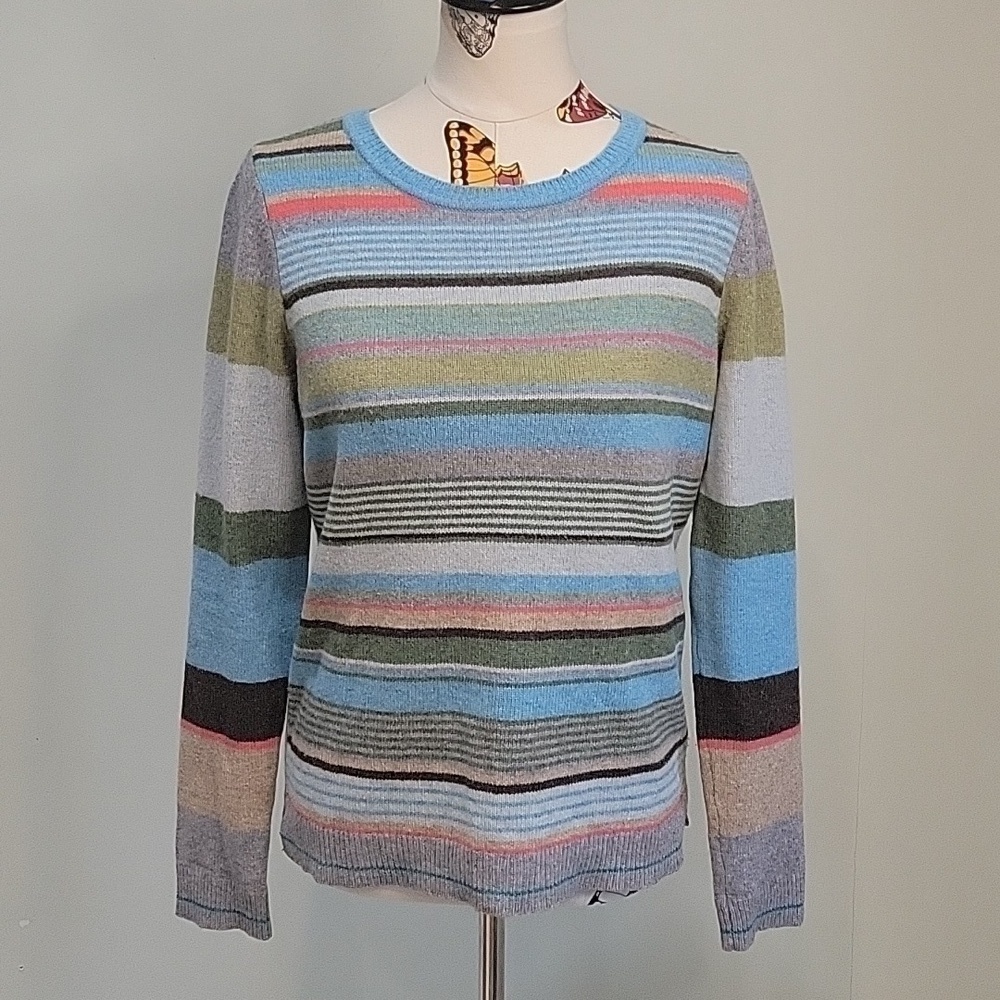 LUCY & LAUREL merino wool striped crewneck sweater.  Size is Large.